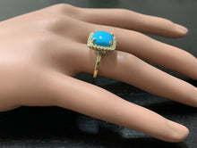Load image into Gallery viewer, 3.60 Carats Natural Turquoise and Diamond 14k Solid Yellow Gold Ring