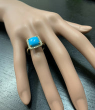 Load image into Gallery viewer, 3.60 Carats Natural Turquoise and Diamond 14k Solid Yellow Gold Ring