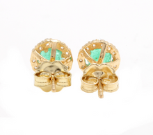Load image into Gallery viewer, 1.00ct Natural Emerald and Diamond 14k Solid Yellow Gold Earrings