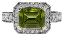 Load image into Gallery viewer, 3.75 Carats Natural Very Nice Looking Peridot and Diamond 14K Solid White Gold Ring