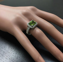 Load image into Gallery viewer, 3.75 Carats Natural Very Nice Looking Peridot and Diamond 14K Solid White Gold Ring