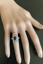 Load image into Gallery viewer, Art Deco Style 2.00ct Natural Sapphire and Diamond 14k Solid White Gold Ring