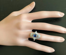 Load image into Gallery viewer, Art Deco Style Natural Sapphire and Diamond 14k Solid White Gold Ring
