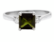 Load image into Gallery viewer, 1.25 Carats Natural Green Tourmaline and Diamond 14k Solid White Gold Ring