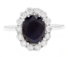 Load image into Gallery viewer, 3.60 Carats Natural Sapphire and Diamond 14k Solid White Gold Ring