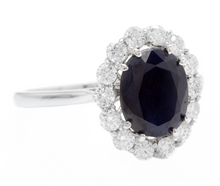 Load image into Gallery viewer, 3.60 Carats Natural Sapphire and Diamond 14k Solid White Gold Ring