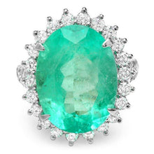 Load image into Gallery viewer, 12.70 Carats Natural Emerald and Diamond 18K Solid White Gold Ring