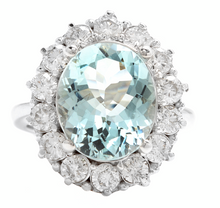 Load image into Gallery viewer, 6.15 Carats Natural Aquamarine and Diamond 14k Solid White Gold Ring