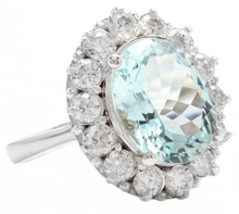Load image into Gallery viewer, 6.15 Carats Natural Aquamarine and Diamond 14k Solid White Gold Ring