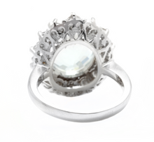 Load image into Gallery viewer, 6.15 Carats Natural Aquamarine and Diamond 14k Solid White Gold Ring