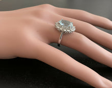 Load image into Gallery viewer, 6.15 Carats Natural Aquamarine and Diamond 14k Solid White Gold Ring