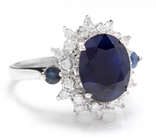 Load image into Gallery viewer, 5.50ct Natural Blue Sapphire &amp; Diamond 14k Solid White Gold Ring