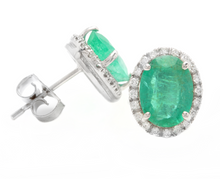 Load image into Gallery viewer, 4.45ct Natural Emerald and Diamond 14k Solid White Gold Earrings
