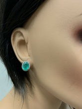 Load image into Gallery viewer, 4.45ct Natural Emerald and Diamond 14k Solid White Gold Earrings