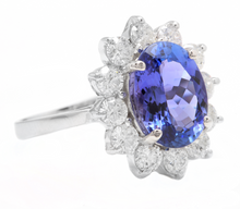 Load image into Gallery viewer, 5.75 Carats Natural Tanzanite and Diamond 18k Solid White Gold Ring