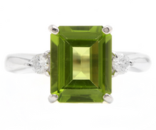 Load image into Gallery viewer, 3.18 Carats Natural Peridot and Diamond 14k Solid White Gold Ring