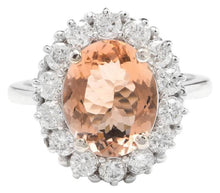 Load image into Gallery viewer, 4.30 Carats Impressive Natural Morganite and Diamond 14K Solid White Gold Ring