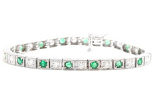 Load image into Gallery viewer, 4.70ct Natural Emerald and Diamond 14k Solid White Gold Bracelet