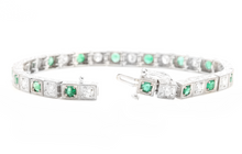 Load image into Gallery viewer, 4.70ct Natural Emerald and Diamond 14k Solid White Gold Bracelet
