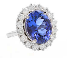 Load image into Gallery viewer, 9.90 Carats Natural Tanzanite and Diamond 18k Solid White Gold Ring