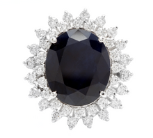 Load image into Gallery viewer, 13.00 Carats Natural Sapphire and Diamond 14k Solid White Gold Ring