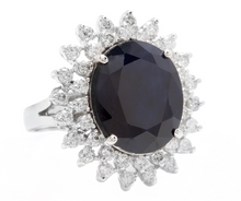 Load image into Gallery viewer, 13.00 Carats Natural Sapphire and Diamond 14k Solid White Gold Ring