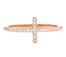 Load image into Gallery viewer, 0.25ct Natural Diamond 14k Solid Rose Gold Cross Ring