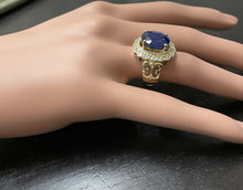 Load image into Gallery viewer, 7.50 Natural Blue Sapphire &amp; Diamond 14k Solid Yellow Gold Ring