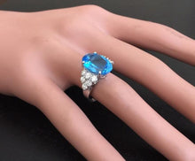 Load image into Gallery viewer, 7.40 Carats Impressive Natural Swiss Blue Topaz and Diamond 14K Solid White Gold Ring