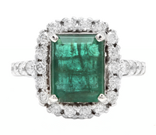 Load image into Gallery viewer, 5.50ct Natural Emerald &amp; Diamond 14k Solid White Gold Ring