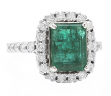 Load image into Gallery viewer, 5.50ct Natural Emerald &amp; Diamond 14k Solid White Gold Ring