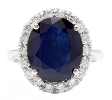 Load image into Gallery viewer, 11.15ct Natural Blue Sapphire &amp; Diamond 14k Solid White Gold Ring