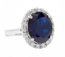 Load image into Gallery viewer, 11.15ct Natural Blue Sapphire &amp; Diamond 14k Solid White Gold Ring