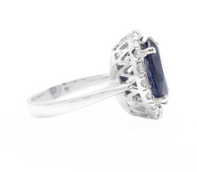 Load image into Gallery viewer, 11.15ct Natural Blue Sapphire &amp; Diamond 14k Solid White Gold Ring