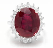Load image into Gallery viewer, 14.05 Carats Red Ruby and Natural Diamond 14k Solid White Gold Ring
