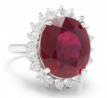 Load image into Gallery viewer, 14.05 Carats Red Ruby and Natural Diamond 14k Solid White Gold Ring