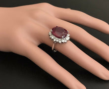 Load image into Gallery viewer, 14.05 Carats Red Ruby and Natural Diamond 14k Solid White Gold Ring