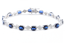 Load image into Gallery viewer, 8.70 Natural Blue Sapphire and Diamond 14k Solid White Gold Bracelet