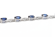 Load image into Gallery viewer, 8.70 Natural Blue Sapphire and Diamond 14k Solid White Gold Bracelet