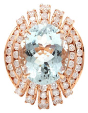 Load image into Gallery viewer, 11.00 Carats Exquisite Natural Aquamarine and Diamond 14K Solid Rose Gold Ring