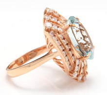 Load image into Gallery viewer, 11.00 Carats Exquisite Natural Aquamarine and Diamond 14K Solid Rose Gold Ring