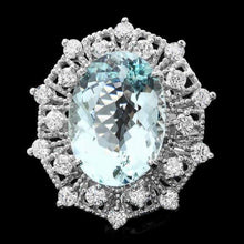 Load image into Gallery viewer, 12.30 Carats Natural Aquamarine and Diamond 14K Solid White Gold Ring