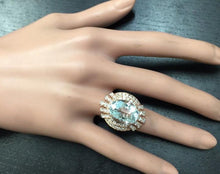 Load image into Gallery viewer, 11.00 Carats Exquisite Natural Aquamarine and Diamond 14K Solid Rose Gold Ring