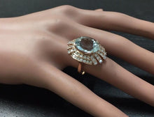 Load image into Gallery viewer, 11.00 Carats Exquisite Natural Aquamarine and Diamond 14K Solid Rose Gold Ring