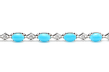 Load image into Gallery viewer, 6.20 Natural Turquoise and Diamond 14k Solid White Gold Bracelet