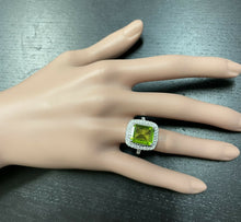Load image into Gallery viewer, 6.30 Carats Natural Peridot and Diamond 14k Solid White Gold Ring