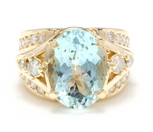 Load image into Gallery viewer, 8.30 Ct Natural Aquamarine and Diamond 18k Solid Yellow Gold Ring