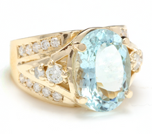 Load image into Gallery viewer, 8.30 Ct Natural Aquamarine and Diamond 18k Solid Yellow Gold Ring