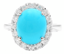 Load image into Gallery viewer, 7.65 Carats Natural Turquoise and Diamond 18k Solid White Gold Ring
