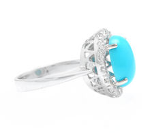 Load image into Gallery viewer, 7.65 Carats Natural Turquoise and Diamond 18k Solid White Gold Ring
